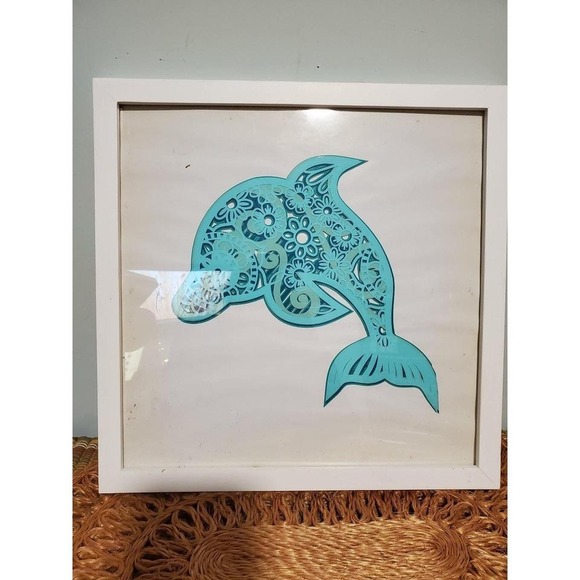 Coastal Sea Life Art Set of 3 Framed Dolphin Turtle Seahorse Teal Beach Decor - Picture 5 of 6